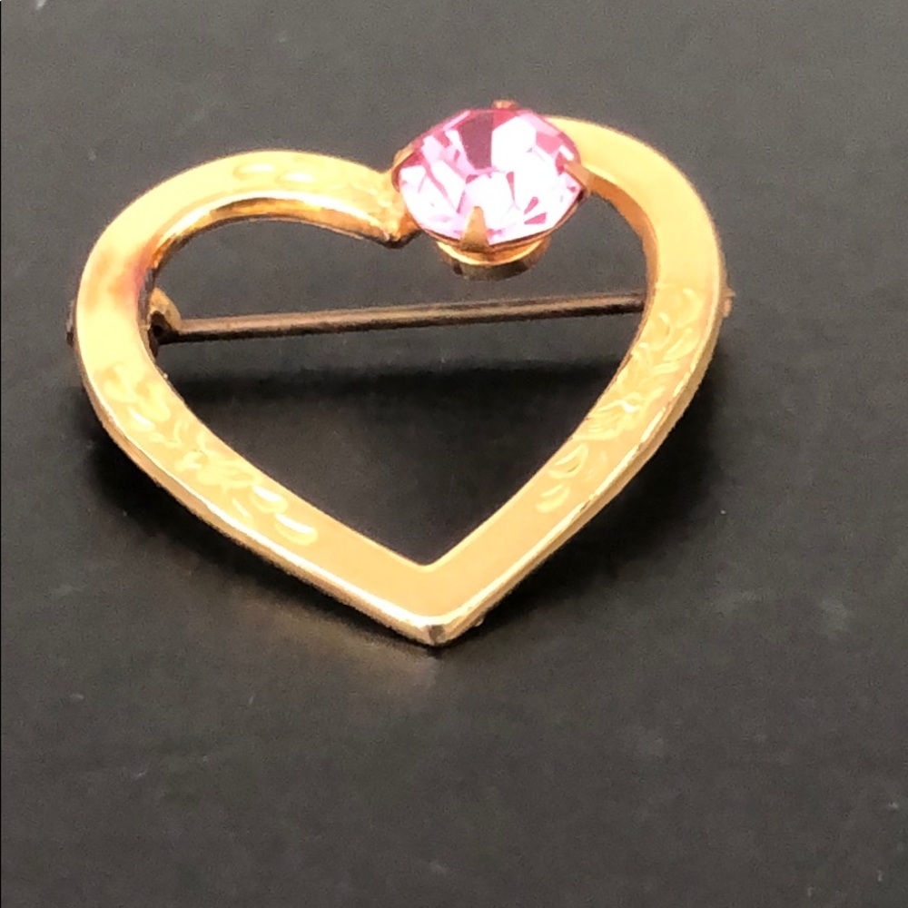 VINTAGE VALENTINE 💗GOLDTONE HEART W/PINK CRYSTAL